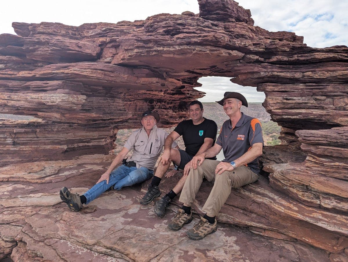 Three guests with their KST guide at Nature's Window, Kalbarri NP