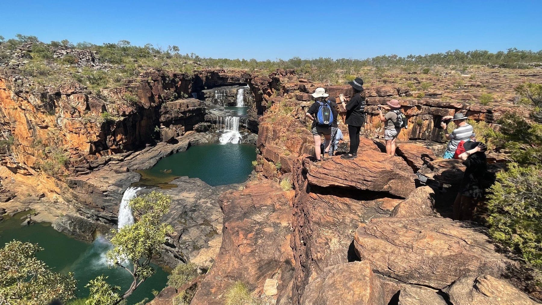 The tiered cascades of Mitchell Falls seen from the lookout